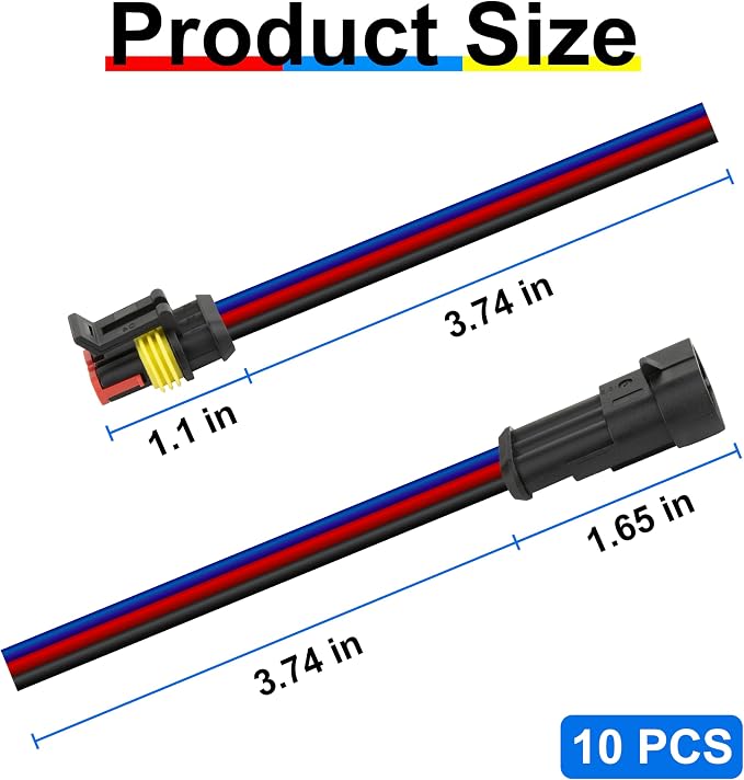 10Pcs 3 Pin Connector, 16AWG Car Waterproof Electrical Connector, Quick - Image 2
