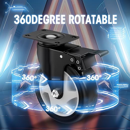 5" Heavy Duty Plate Casters, 1400 Lbs Dual Brake - Image 5