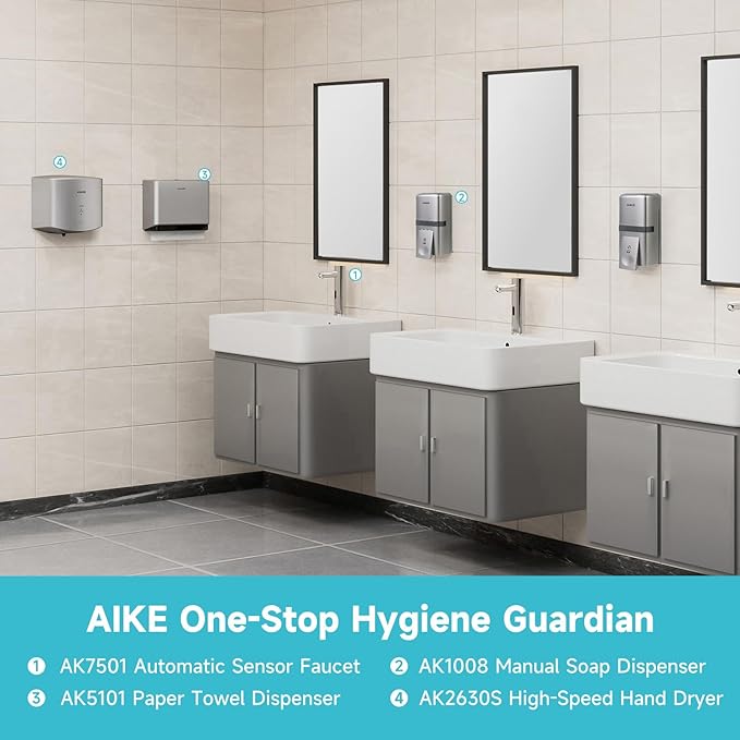 AIKE Wall Mount Liquid Soap Dispenser, 27oz Large Capacity with Extended Pump for Commercial Bathrooms,AK1008(Silver)