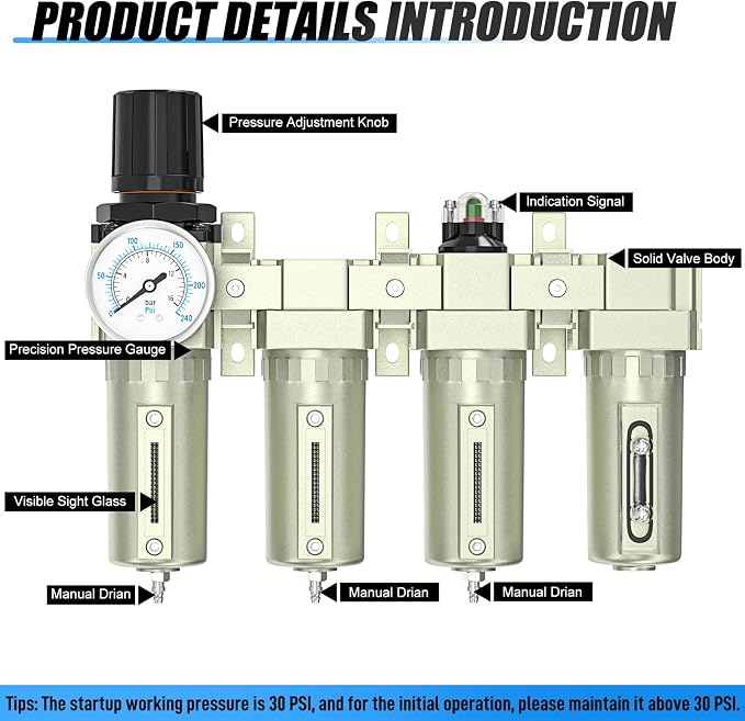 1/2" NPT Heavy Duty Industrial Grade 4 Stage Air Drying System, Coalescing - Image 4