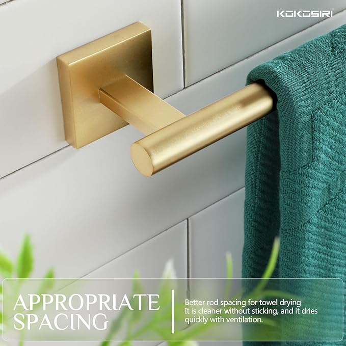KOKOSIRI Hand Towel Bar Bathroom Towel Holder for Bath Kitchen Cabinet Towel Ring 12 Inch Brushed Gold Stainless Steel B4005BG-L12