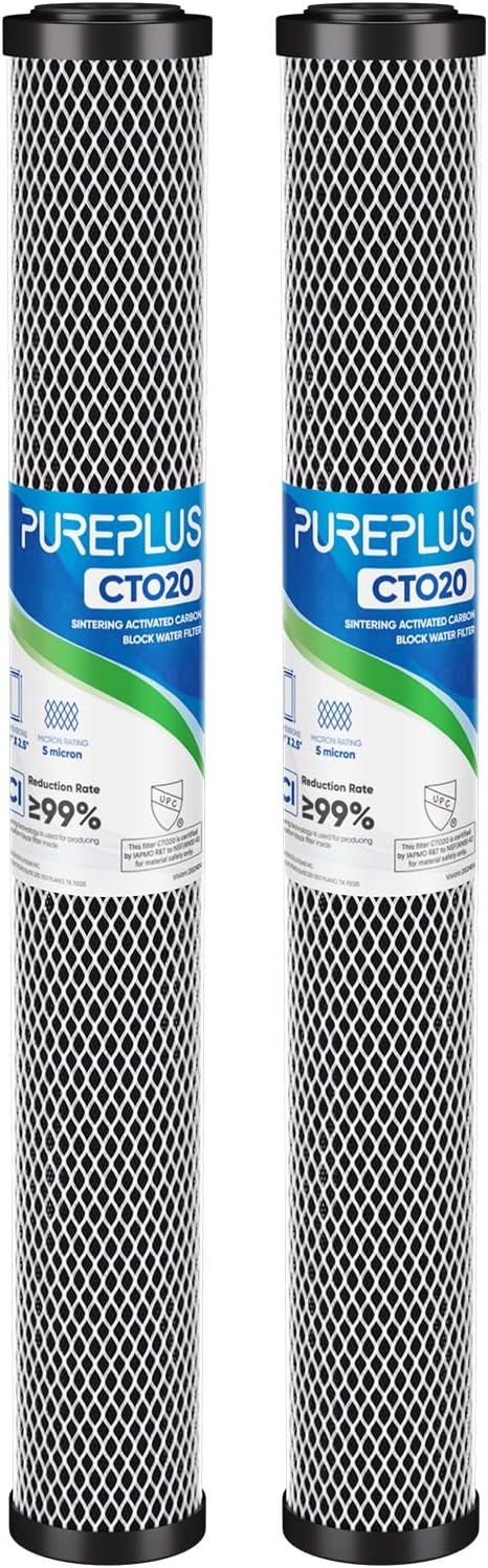 PUREPLUS 5 Micron 20" x 2.5" Whole House CTO Carbon Sediment Water Filter by PUREPLUS