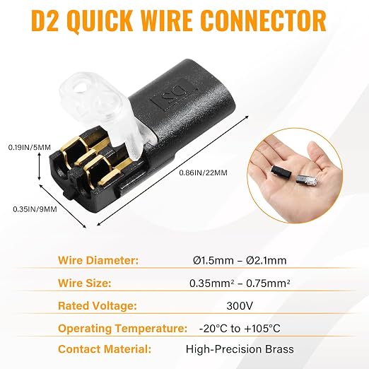 50Pcs D2 Quick Connect Wire Connectors – Optional Stripping Double Wire Plug in - Image 7