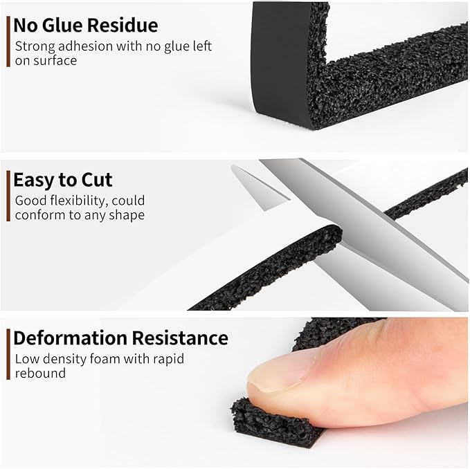Yotache Open Cell Self-Adhesive Foam Seal Tape 1/2" x1/4", Weather Stripping - Image 4