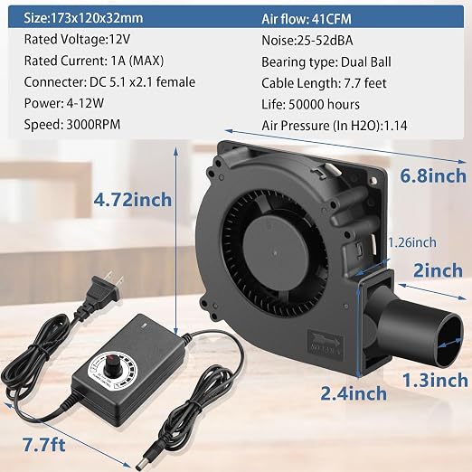 Wathai 120mm x 32mm Small Blower Fan 12V - Image 7