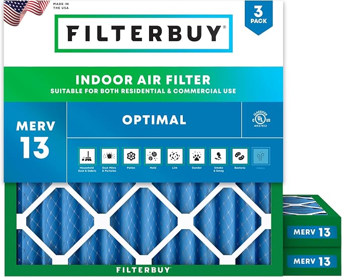 Filterbuy 25x25x2 Air Filter MERV 13 Optimal Smoke & Allergy Defense, by Filterbuy