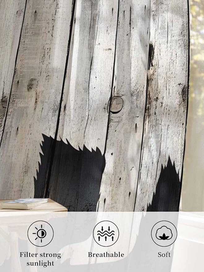 Sheer Curtains 96 Inches Long, Rustic Counrty Vintage Wood Grain Privacy Voile - Image 6