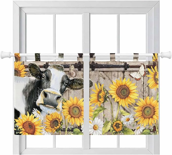 Retro Farmhouse Flower Kitchen Curtains 36 Inch Length, Small Window Curtains by Unknown