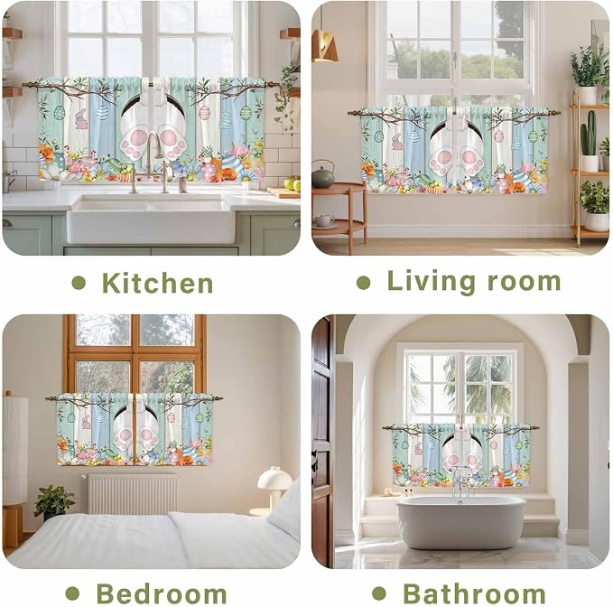 Easter Kitchen Tier Curtains 24 Inch Long 2 Panel Set, Rod Pocket Cafe Small - Image 8