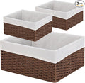 Vagusicc Wicker Basket, Set of 3 Hand-woven Storage Baskets for Organizing, Decorative Rectangle Wicker Storage Basket Bins with Handles, Small Toilet Paper Storage Baskets for Shelves & Decor, Brown