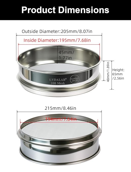 All 304 Stainless Steel 100 Mesh Test Sieve, 8 Inch/20cm Diameter, Fine Flour - Image 4