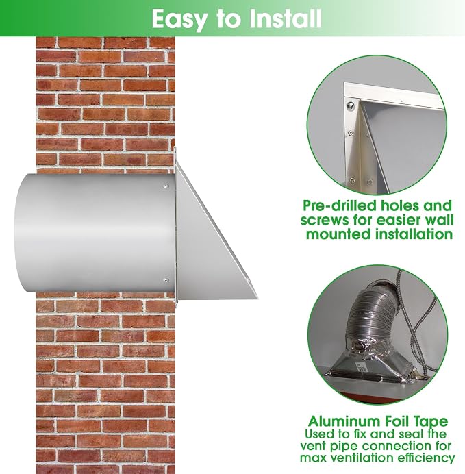 6 Inch Hooded Wall Vent with Screen and Damper, 6 Inch Exhaust Vent Cover Cap - Image 6