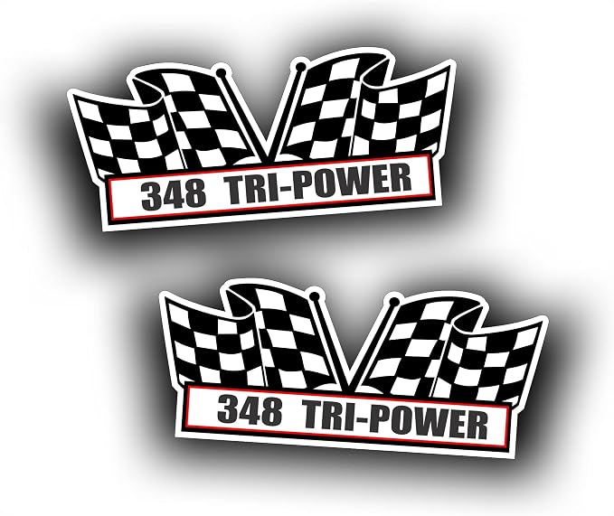 2X Engine Window Air Cleaner Sticker Decal 348 Tri Power V8 Motor by Solar+Graphics+USA