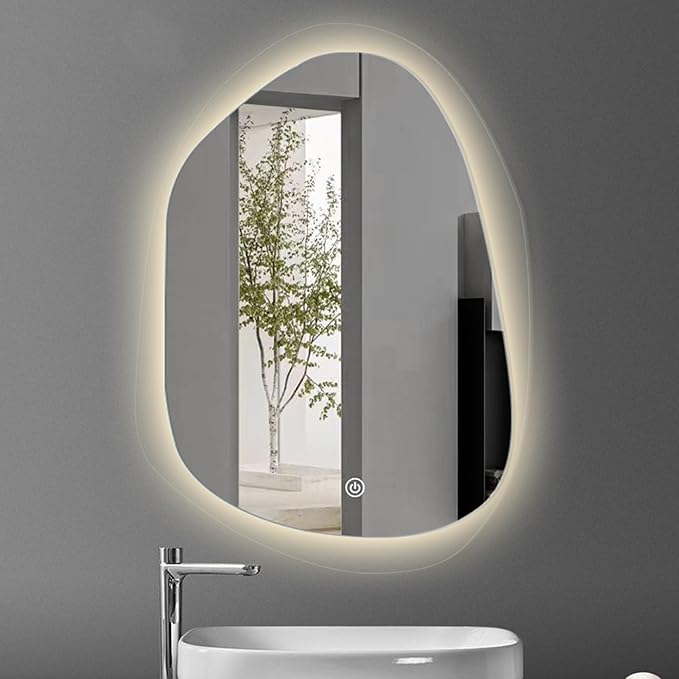 Irregular Bathroom Mirror with LED Light, Lighted Bathroom Makeup Wall Mounted by YUGXTH