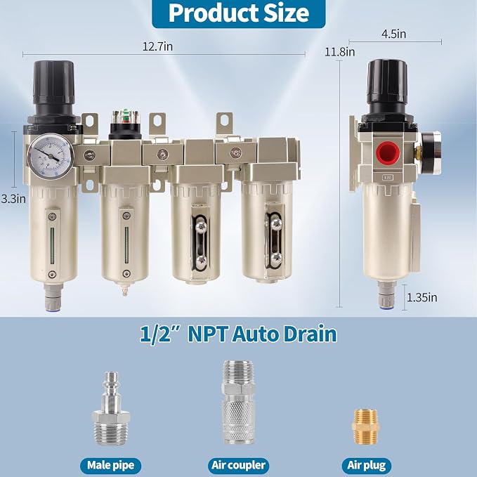 1/2" NPT Industrial Grade 4 Stage Air Compressor Drying System, 0-240 PSI - Image 7