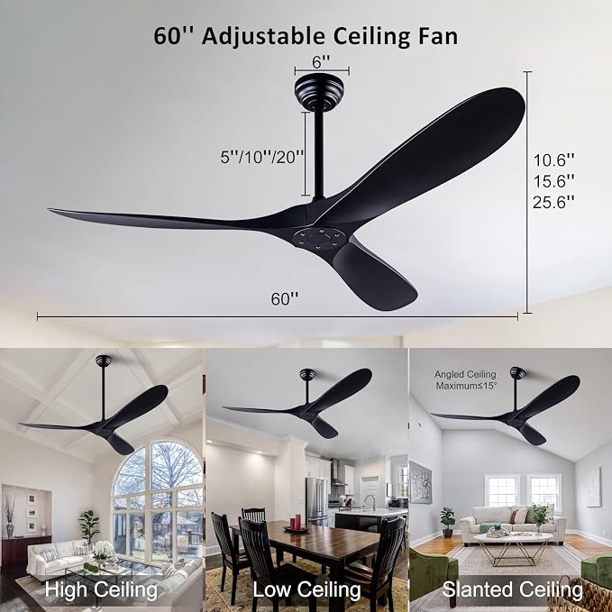 QUTWOB 60" Ceiling Fan with Remote Control No Lights, Modern Reversible DC - Image 6