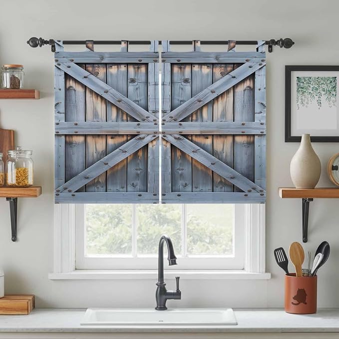 Farmhouse Wood Grain Bedroom Curtains 63 Inch Length, Window Curtains Tab Top - Image 3