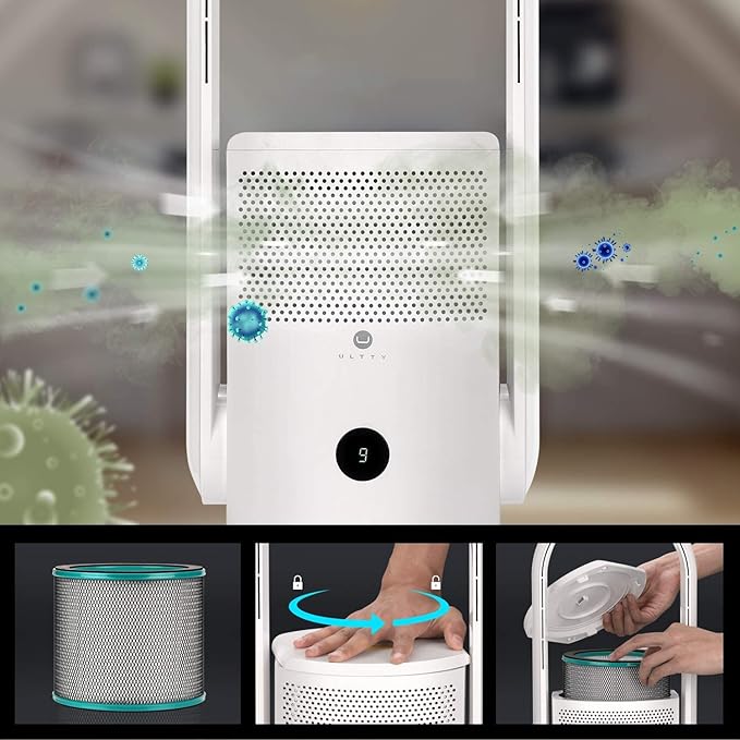 ULTTY Bladeless Tower Fan and Air Purifier Combo, 23.5" Quiet Oscillating Fan - Image 5