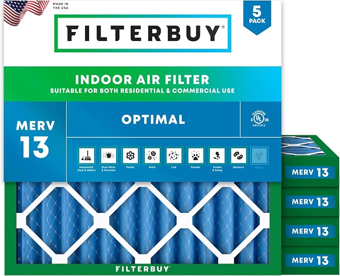 Filterbuy 14x14x2 Air Filter MERV 13 Optimal Smoke & Allergy Defense, by Filterbuy