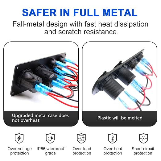 FXC 4 Gang Switch Panel Aluminum + QC 3.0 Dual USB Ports - Image 3