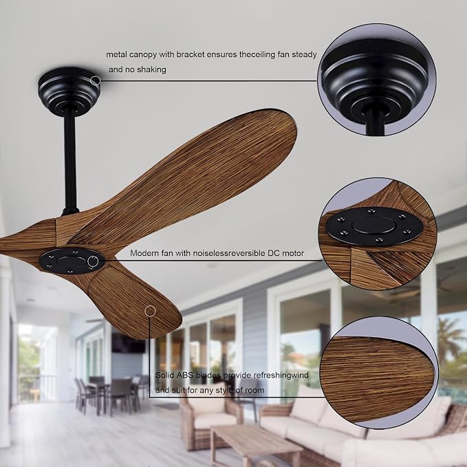 QUTWOB 52" Ceiling Fan with Remote Control No Lights, Modern Reversible DC - Image 5