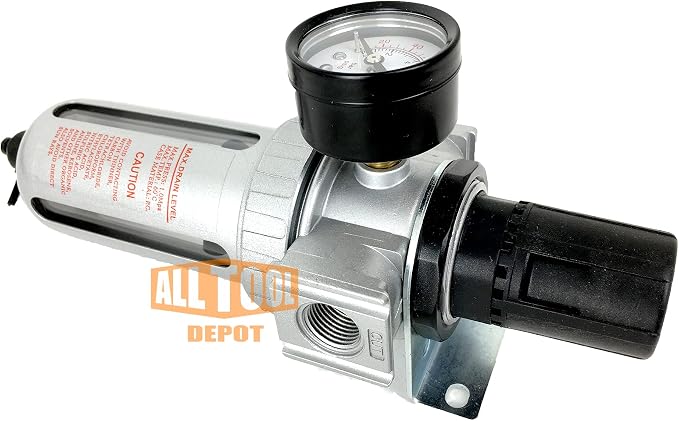 1/2" NPT Mid Flow Compressed Air In Line Filter Regulator Combo Piggyback - Image 3