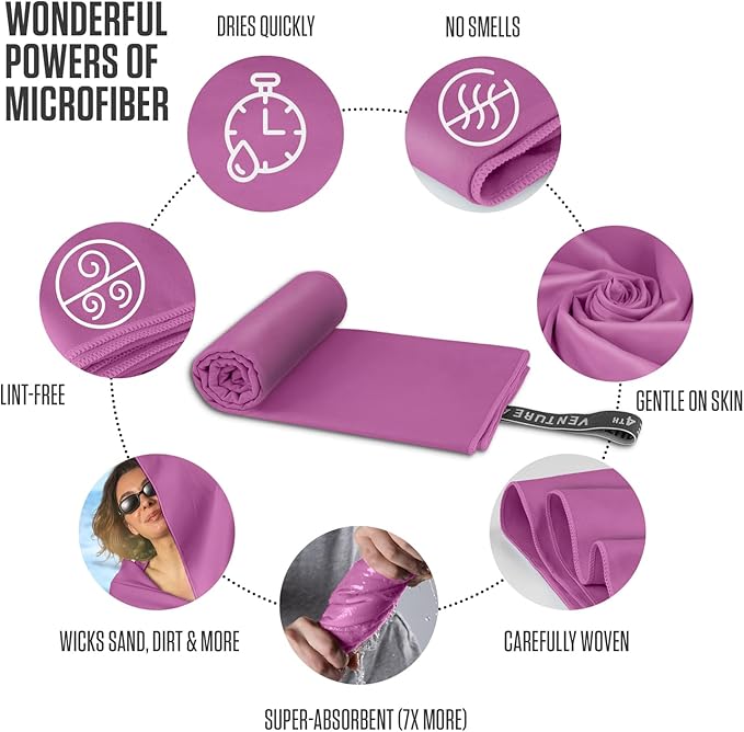 VENTURE 4TH Quick Dry Towel. Microfiber Travel Towel Ideal for Camping, Hiking, Backpacking, Gym. Lightweight & Fast Drying Travel Towels for Body. Compact & Easy to Pack - Purple Extra Large