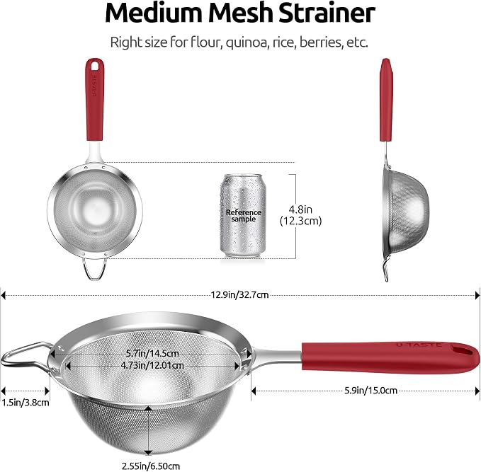 U-Taste Medium Fine Mesh Strainer: 18/8 Stainless Steel 4.73in 30 Mesh Kitchen - Image 2