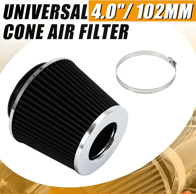 PTNHZ Universal Black 4" 102mm High Flow Cold Air Intake Cone Air Filter Power - Image 2