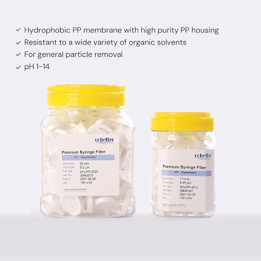 100 Pack PP Syringe Filter Lab Filters 0.2μm Pore Size 25mm Diameter - Image 3