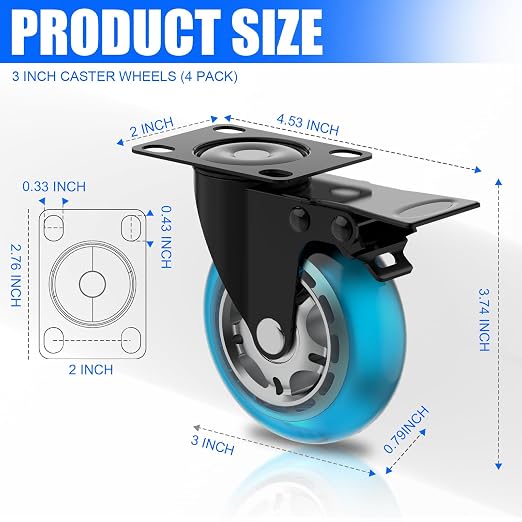 3 in Plate Caster Wheels - Image 2