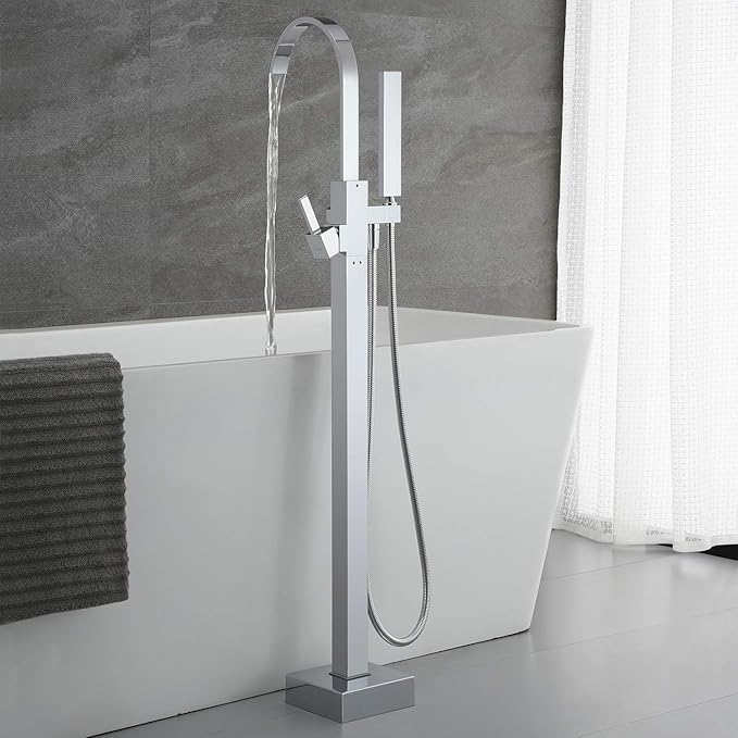 Freestanding Tub Filler Bathtub Faucet Chrome Floor Mounted Faucets with Hand Shower