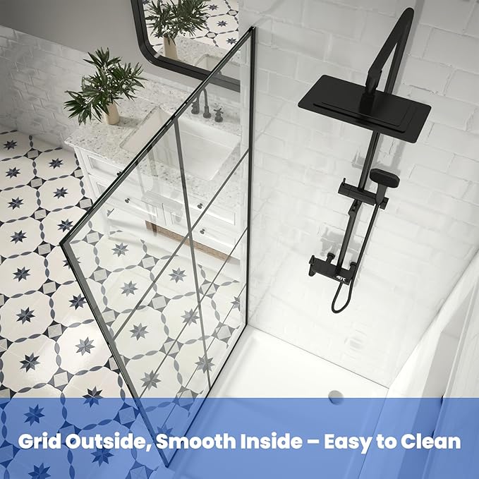 34" W x 72" H Shower Screen, Glass Shower Panel for Walk-in Shower, Fixed Shower Door with 3/8” (10mm) SGCC Tempered Glass, Matte Black