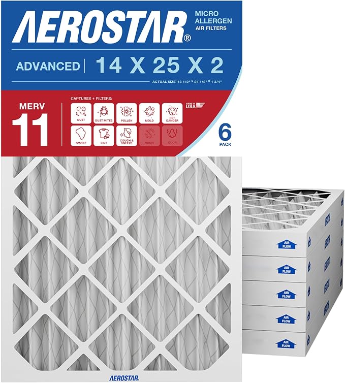 Aerostar 14x25x2 MERV 11 High Efficiency Pleated Air Filter, Electrostatic AC by AirFiltersDelivered