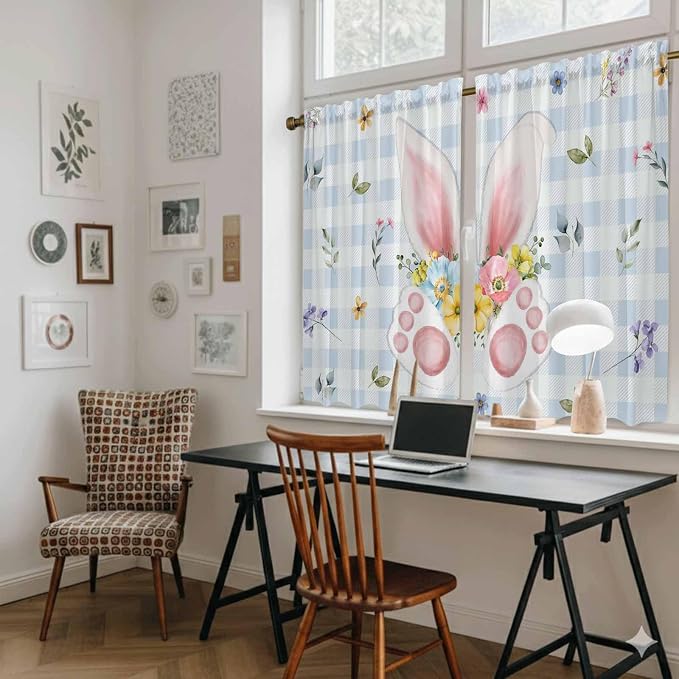 Easter Kitchen Curtains 45 Inch Long 2 Panel Set, Rod Pocket Window Treatment - Image 6
