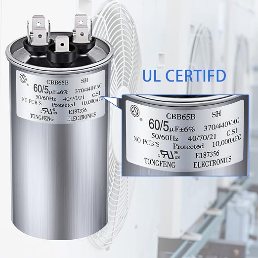 60/5 MFD uF 370/440V CBB65 Dual Run Round Capacitor - Image 4