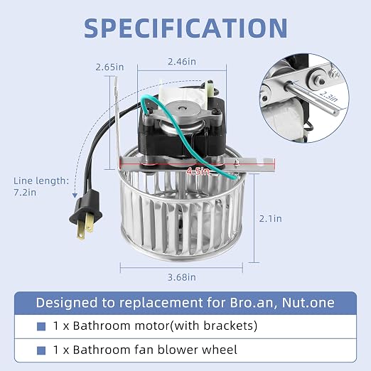 【Upgrade 100% Copper】 82229000 Bathroom Vent Fan Motor and Wheel Fit - Image 2