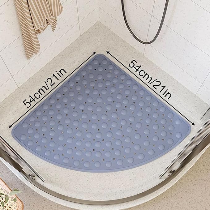Mrcrypos Corner Shower Mats 21 x 21 Inches Bath Mat with Suction Cups and Drain Holes, Quick Dry Anti Slip Bathmat Machine Washable Shower Stall Mats for Bathroom, Gray
