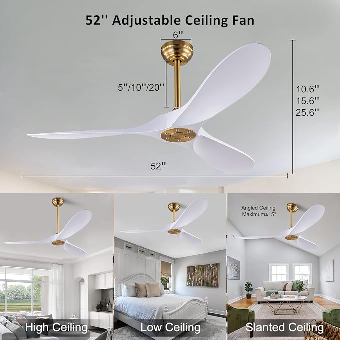 QUTWOB 52" Ceiling Fan with Remote Control No Lights, Modern Reversible DC - Image 6