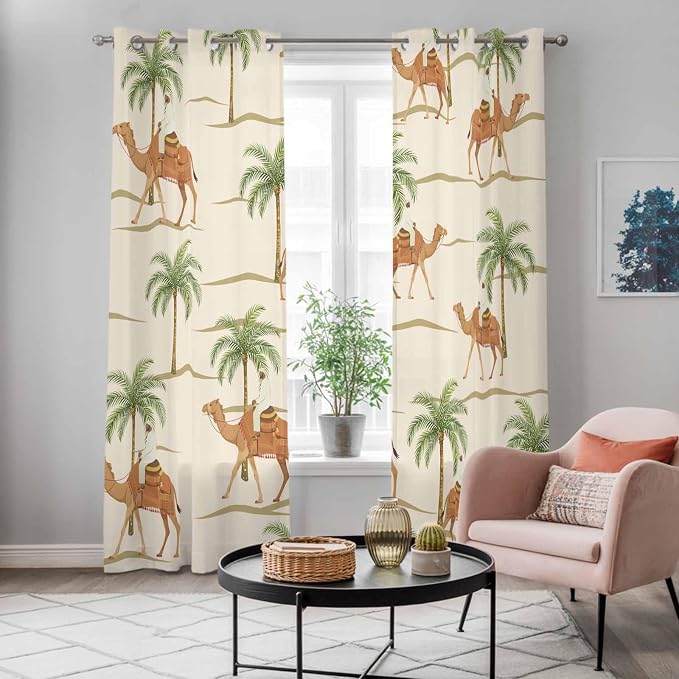 2 Panel Kitchen Cafe Curtains, Date Coconut Tree Sunlight Filtering Nature Air - Image 5