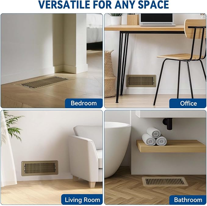 4" x 12" Floor Register Vent Covers 6-Pack, Walkable Powder-Coated Metal Vent - Image 7