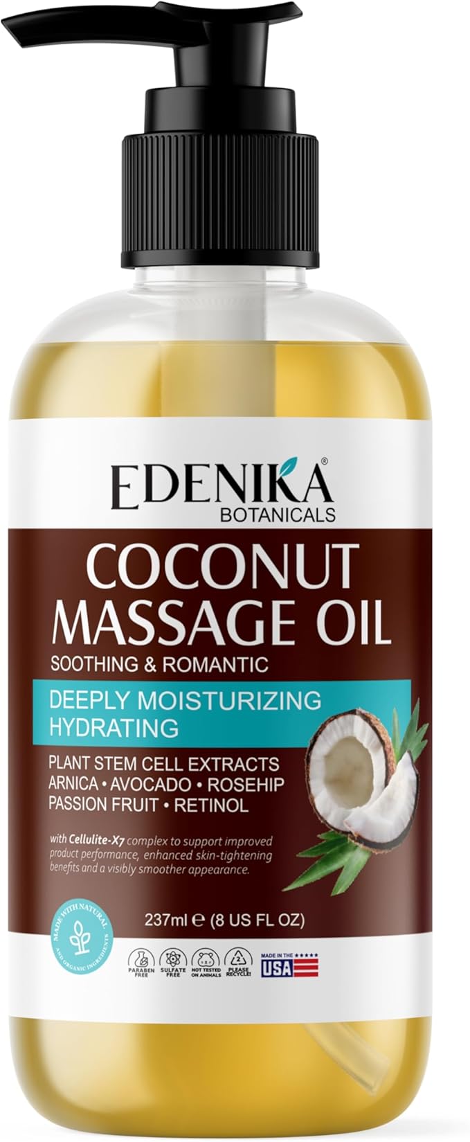 Tropical Coconut Massage Oil for Massage Therapy, Soothing Massage Oil with Coconut & Passion Fruit Oil for Muscle Relaxing, Skin Moisturizing & Hydrating, 8 fl oz