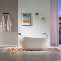 Empava 67 inch Acrylic Freestanding Whirlpool Bathtub with Hydromassage Gracefully Oval Shaped Adjustable Water Jets Soaking SPA, Single-Ended Massage Bathtubs with Black Pillow, ETL Certified, White