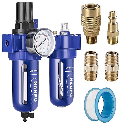 NANPU 3/8" NPT Compressed Air Filter Regulator Lubricator, Zinc Alloy, 5 Micron by NANPU