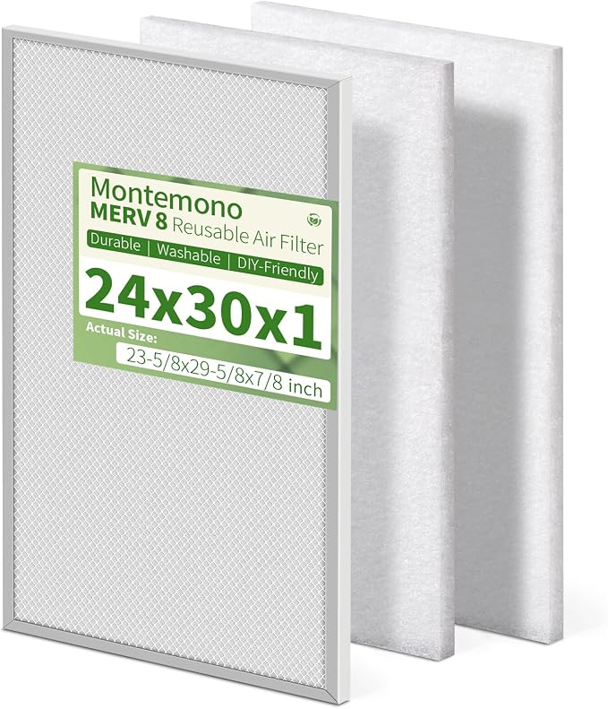 24x30x1 Reusable Air Filter MERV 8 Washable Furnace & AC Filter by Montemono