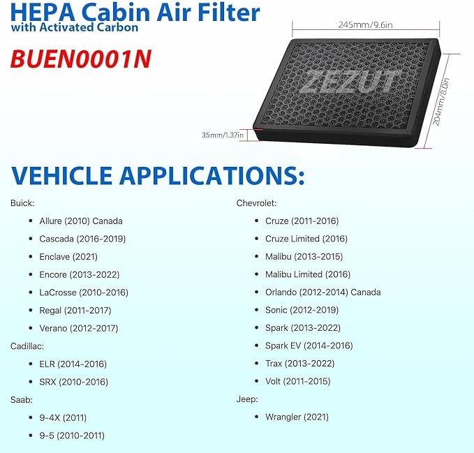 Cabin Air Filter, for Buick Allure, Cadillac ELR, Chevrolet Cruze - Image 2
