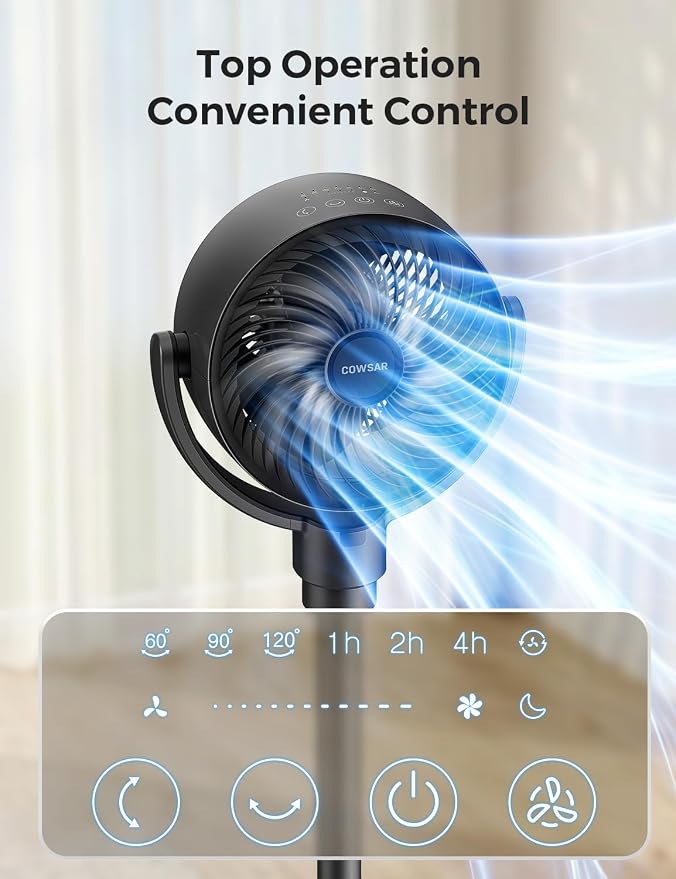 COWSAR Standing Fan for Bedroom, 20dB Quiet Floor Fan, 150°+120°Auto - Image 7