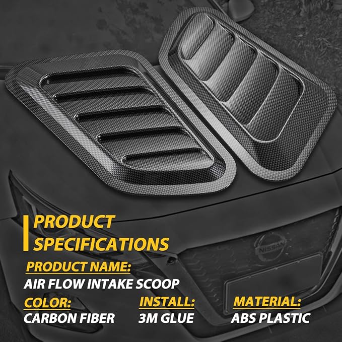 KaTur 1 Pair Universal Car ABS Decorative Air Flow Intake Scoop Turbo Bonnet - Image 5