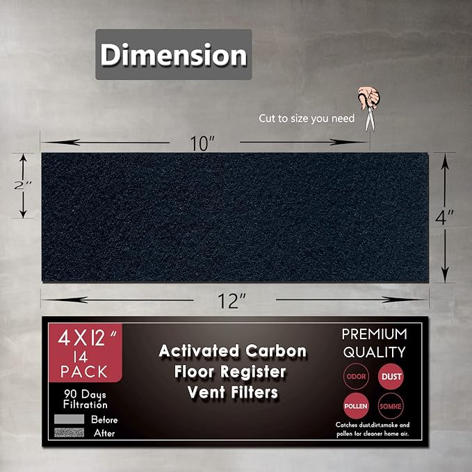 Carbon Filter 4" x 12" Activated Charcoal Air Vent Floor Heater Pre-Filter - Image 3