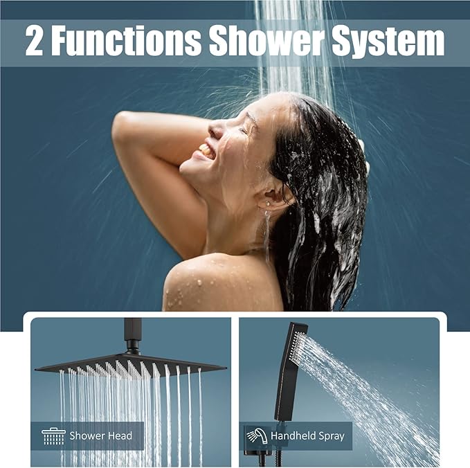 Aolemi Ceiling Mount Shower System Rain Shower Head with Handheld Spray High Pressure Shower Faucet Set Rough-in Valve Shower Trim Kit Included Bathroom Oil Rubbed Bronze 10 Inch Ceiling Shower Head